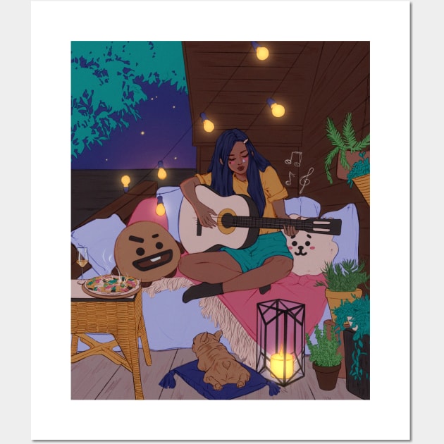 Girl with guitar Wall Art by EllenDrawings